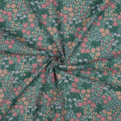 Beschichtete Baumwolle Blumen - grün