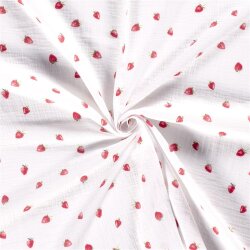 Musselin kleine Erdbeeren - weiß