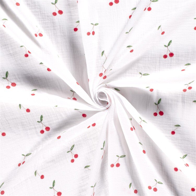 Musselin Digital Kirschen - weiß