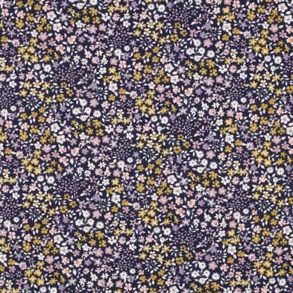 0,4 Meter - Baumwollpopeline Digital süsse Blümchen - dunkelblau