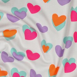 Baumwolljersey Neon Herzen - altweiss