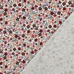 Baumwolljersey Organic Digital Blumen - creme/dunkelweinrot