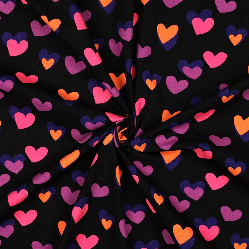 Baumwolljersey Neon Herzen - schwarz