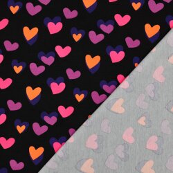 Baumwolljersey Neon Herzen - schwarz