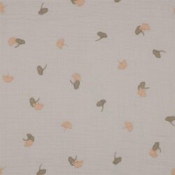 0,8 Meter - Musselin Bestickt Ginkoblätter - hellsand