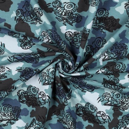 0,6 Meter - French Terry Camouflage Quad - schattenblau