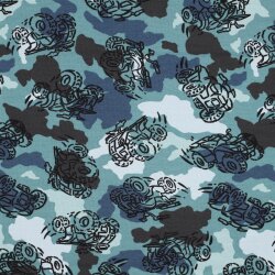0,6 Meter - French Terry Camouflage Quad - schattenblau