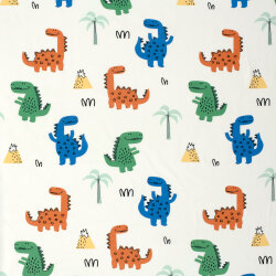 0,9 Meter - Baumwolljersey bunte Dinos - cremeweiss