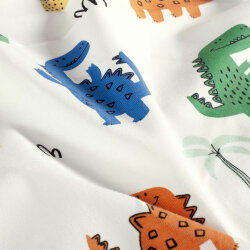 0,9 Meter - Baumwolljersey bunte Dinos - cremeweiss