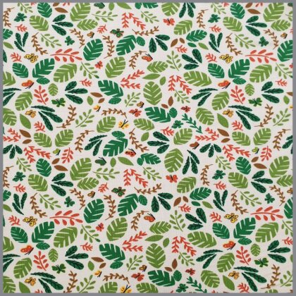 0,4 Meter - Baumwolljersey Dschungelpflanzen - creme