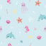 0,9 Meter - Baumwollpopeline Pastell Meerestiere - babyblau