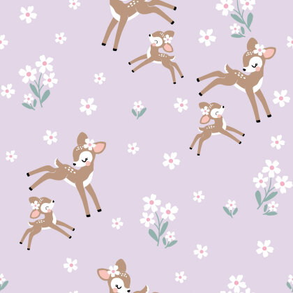 0,5 Meter - Baumwolljersey springende Rehe - hellflieder