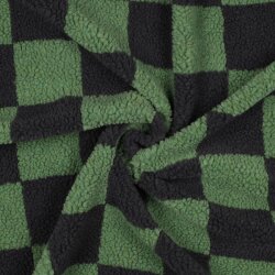 0,8 Meter - Teddystoff Karo - anthrazit/grün
