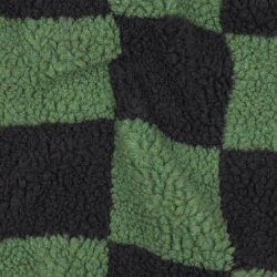 0,8 Meter - Teddystoff Karo - anthrazit/grün
