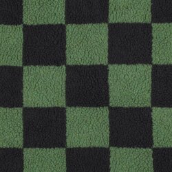 0,8 Meter - Teddystoff Karo - anthrazit/grün