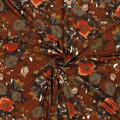 0,9 Meter - Polyesterjersey Blumen rostrot