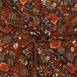 0,9 Meter - Polyesterjersey Blumen rostrot