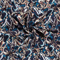 0,4 Meter - Viskose Popeline bunte Kunst - dunkel stahlblau