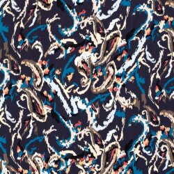 0,4 Meter - Viskose Popeline bunte Kunst - dunkel stahlblau