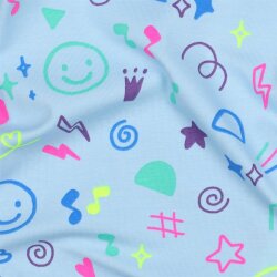 0,4 Meter - Baumwolljersey Neon Kritzelei - babyblau