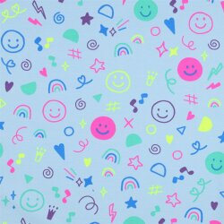 0,4 Meter - Baumwolljersey Neon Kritzelei - babyblau