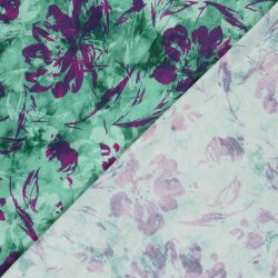 French Terry Digital Blumenschatten - türkis/violett