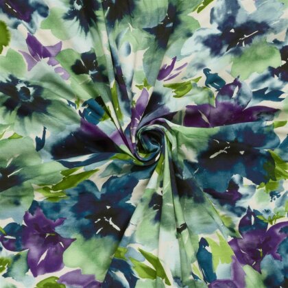 French Terry Digital bunte Blumen - frühlingsgrün