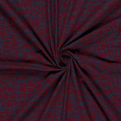 French Terry Digital Abstrakt - dunkelblau/rot