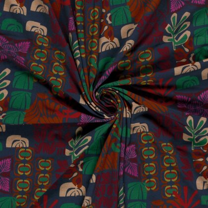 French Terry Digital Retro Kunst - dunkelblau