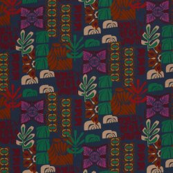 French Terry Digital Retro Kunst - dunkelblau