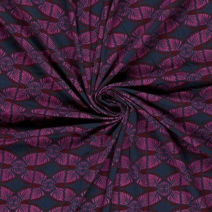 French Terry Digital Retro Blätter - dunkelblau