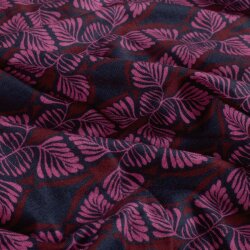 French Terry Digital Retro Blätter - dunkelblau