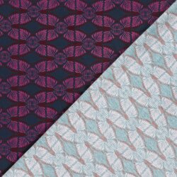 French Terry Digital Retro Blätter - dunkelblau