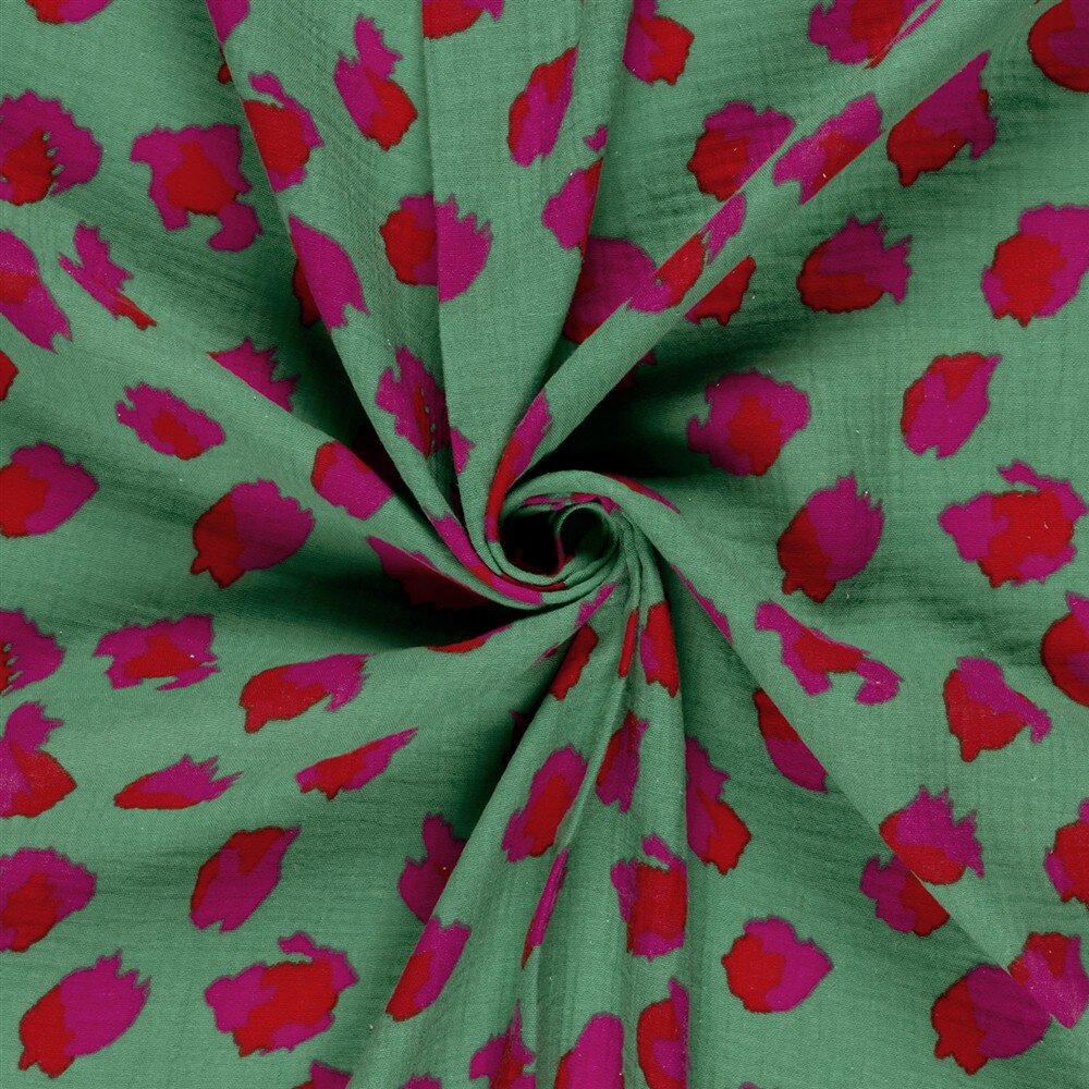 Musselin bunte Leotupfen - smaragdgrün