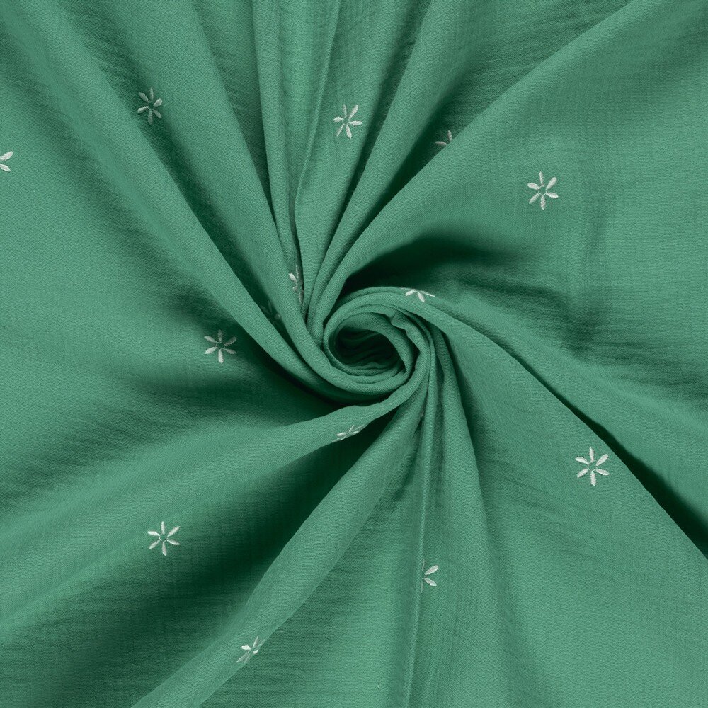 Musselin Bestickte Blümchen - smaragdgrün