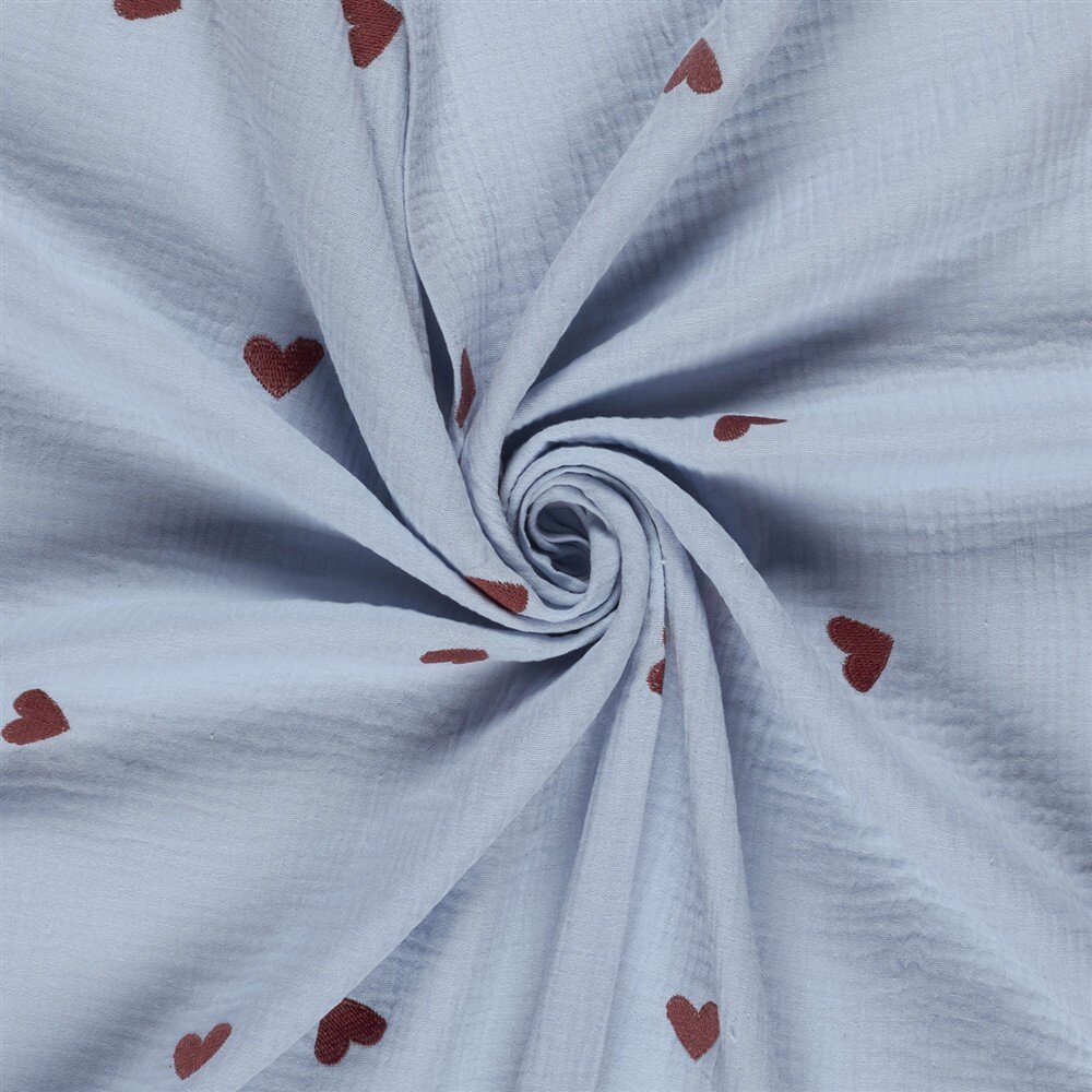 Musselin Bestickte Herzen - hellblau
