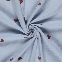 Musselin Bestickte Herzen - hellblau