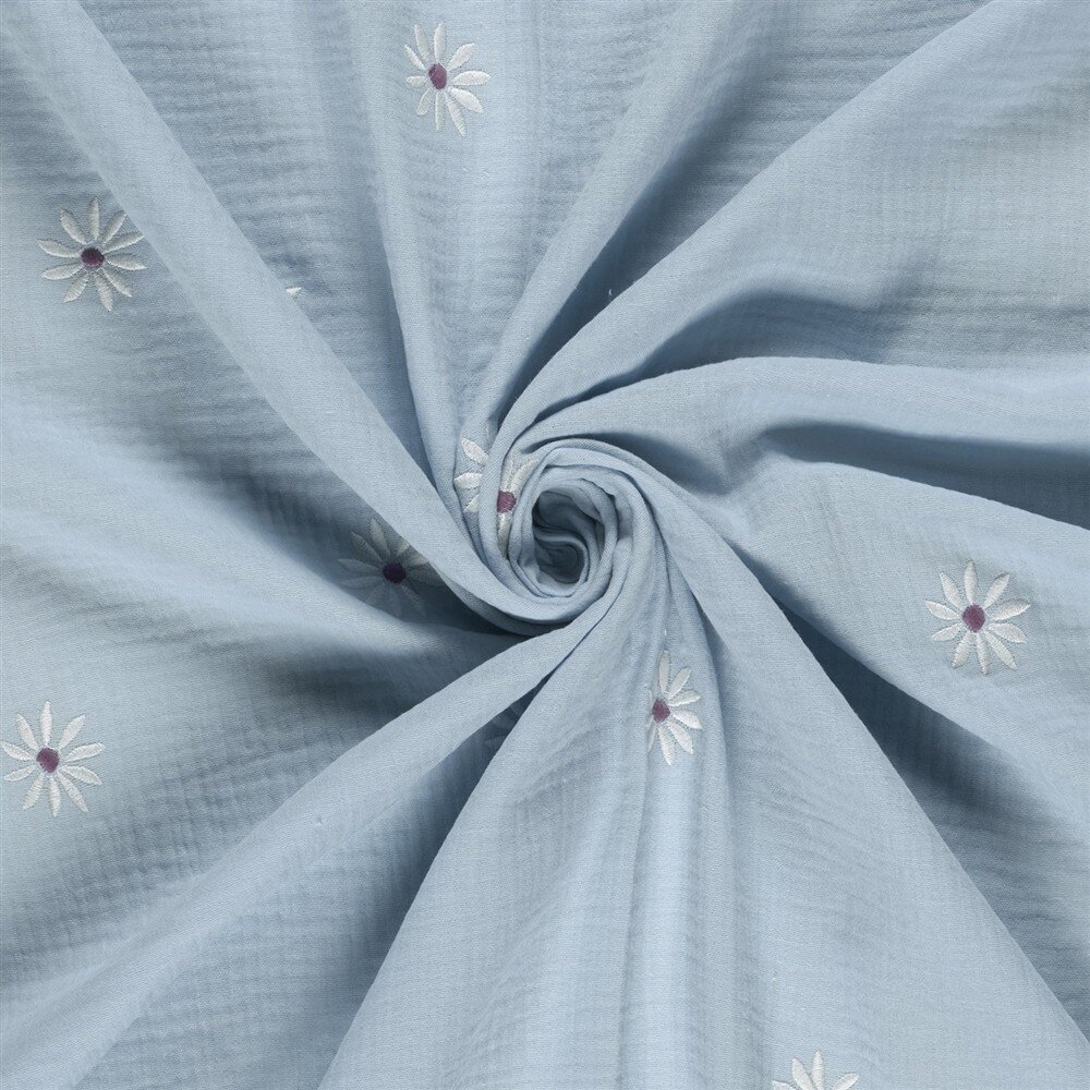Musselin Bestickte Gänseblümchen - hellblau