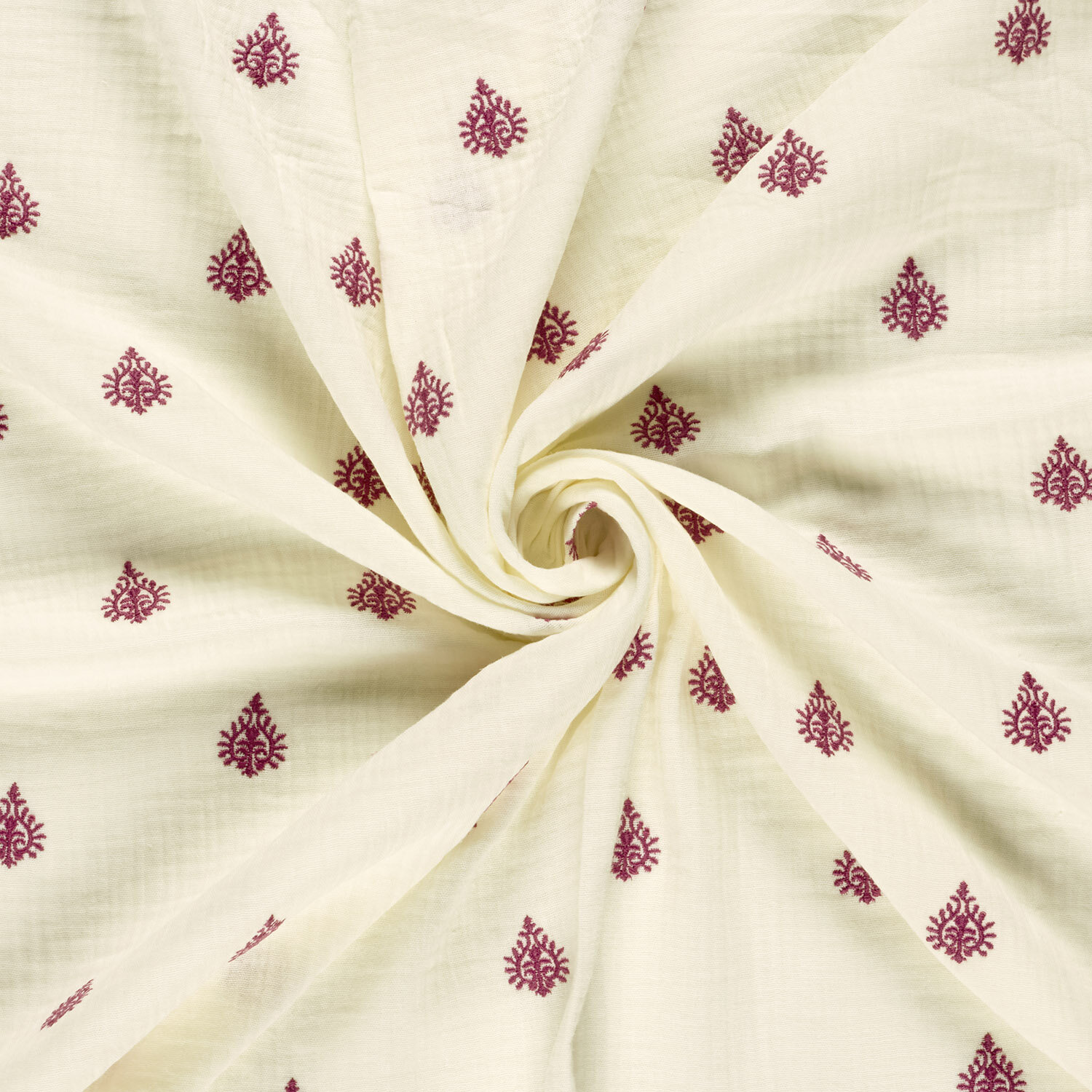 Musselin Bestickt Ornament - creme/pink