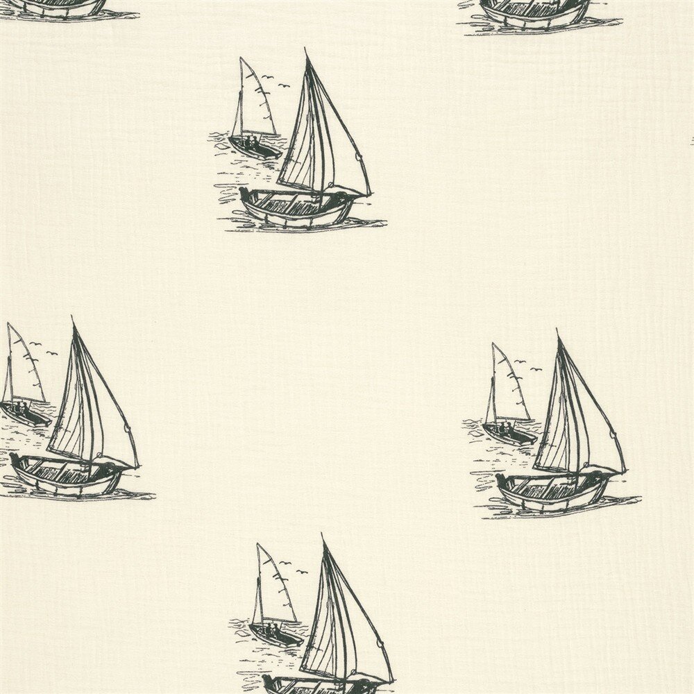 Musselin Segelboote - creme/dunkelblau