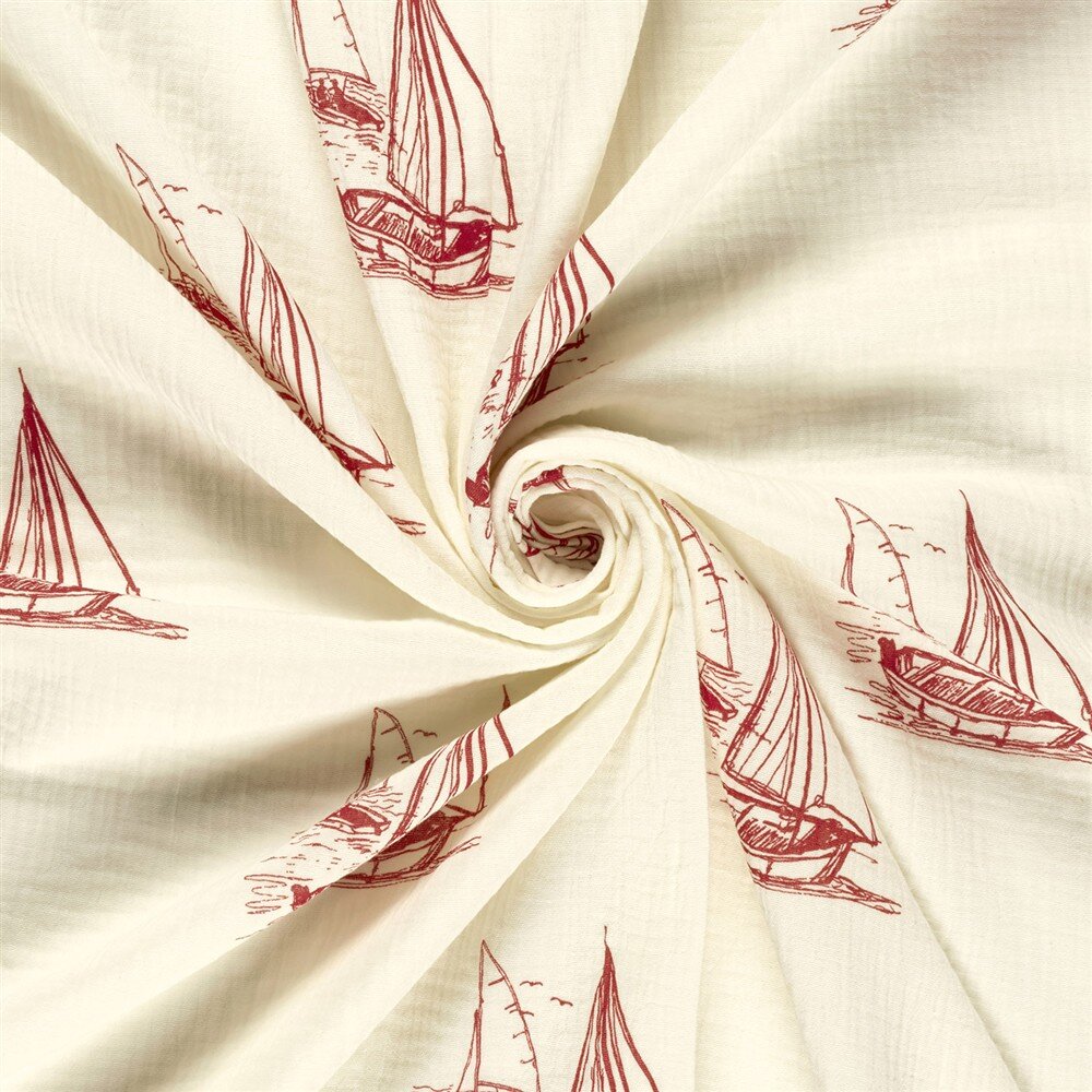 Musselin Segelboote - creme/rot