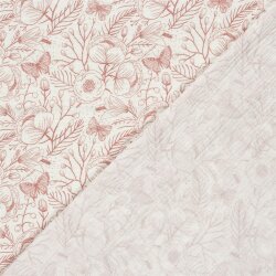Musselin Blumen und Schmetterlinge - creme/altrot