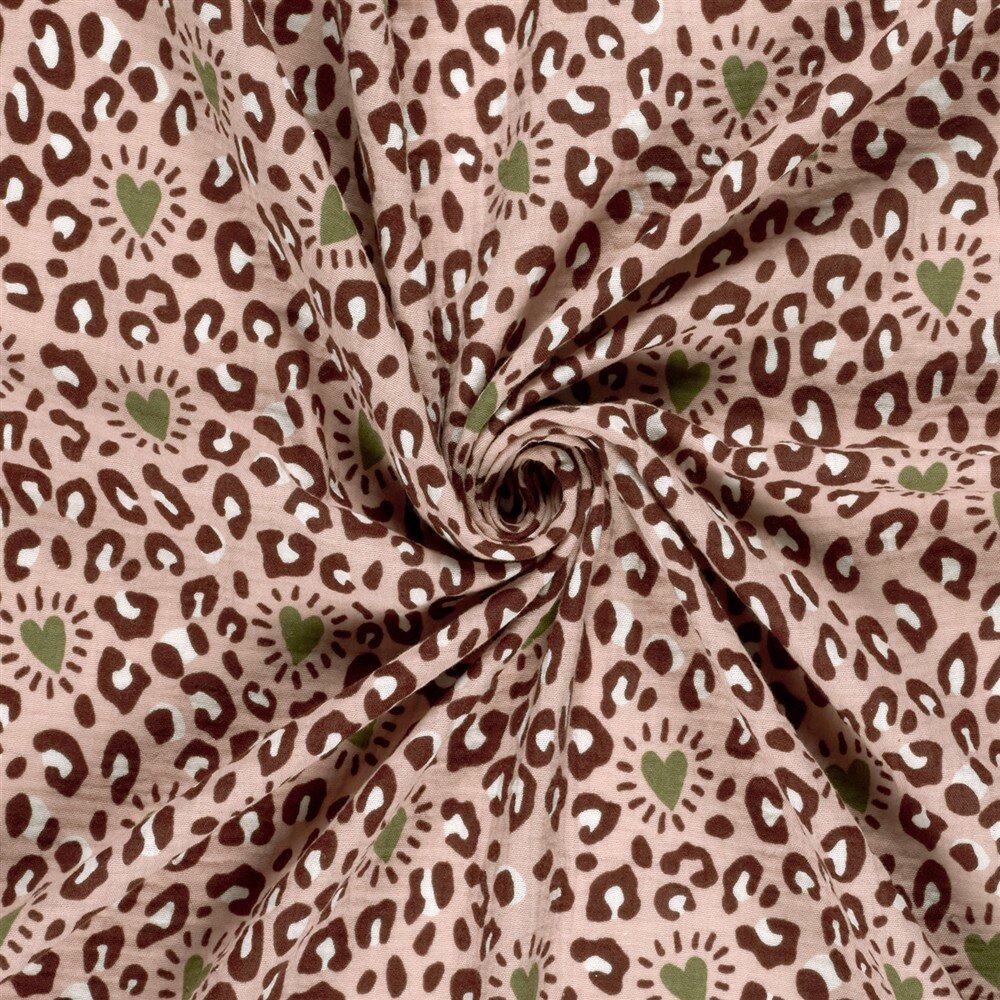 Musselin Leoflecken & Herzen - rosa