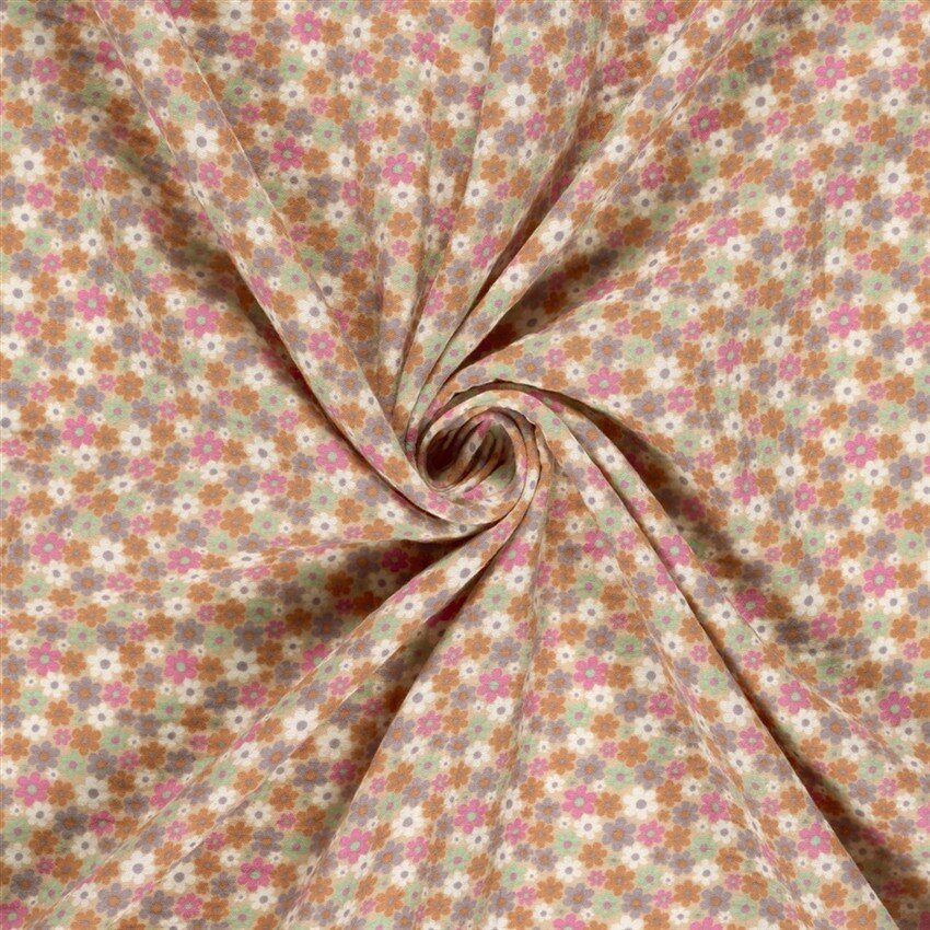 Musselin bunte Blumenreihen - rosa