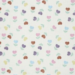 Musselin bunte Herzblumen - creme