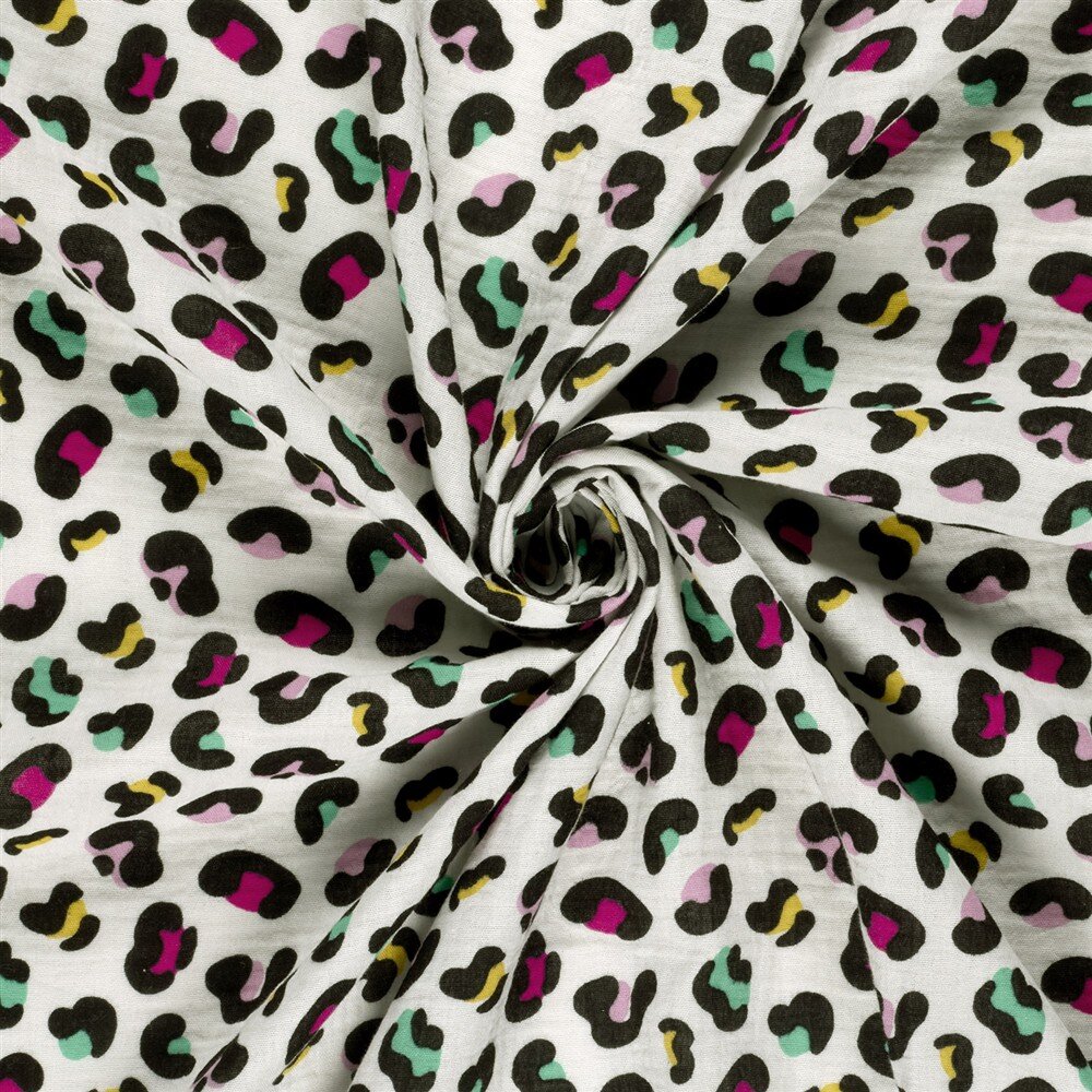 Musselin bunte Leotupfen - creme
