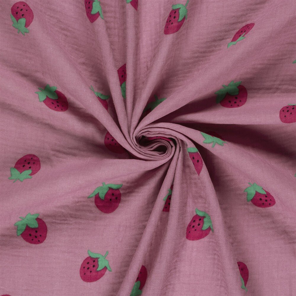 Musselin große Erdbeeren - hellpink