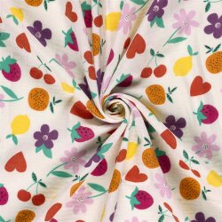 Musselin bunte Blumen & Früchte - creme