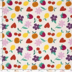 Musselin bunte Blumen & Früchte - creme