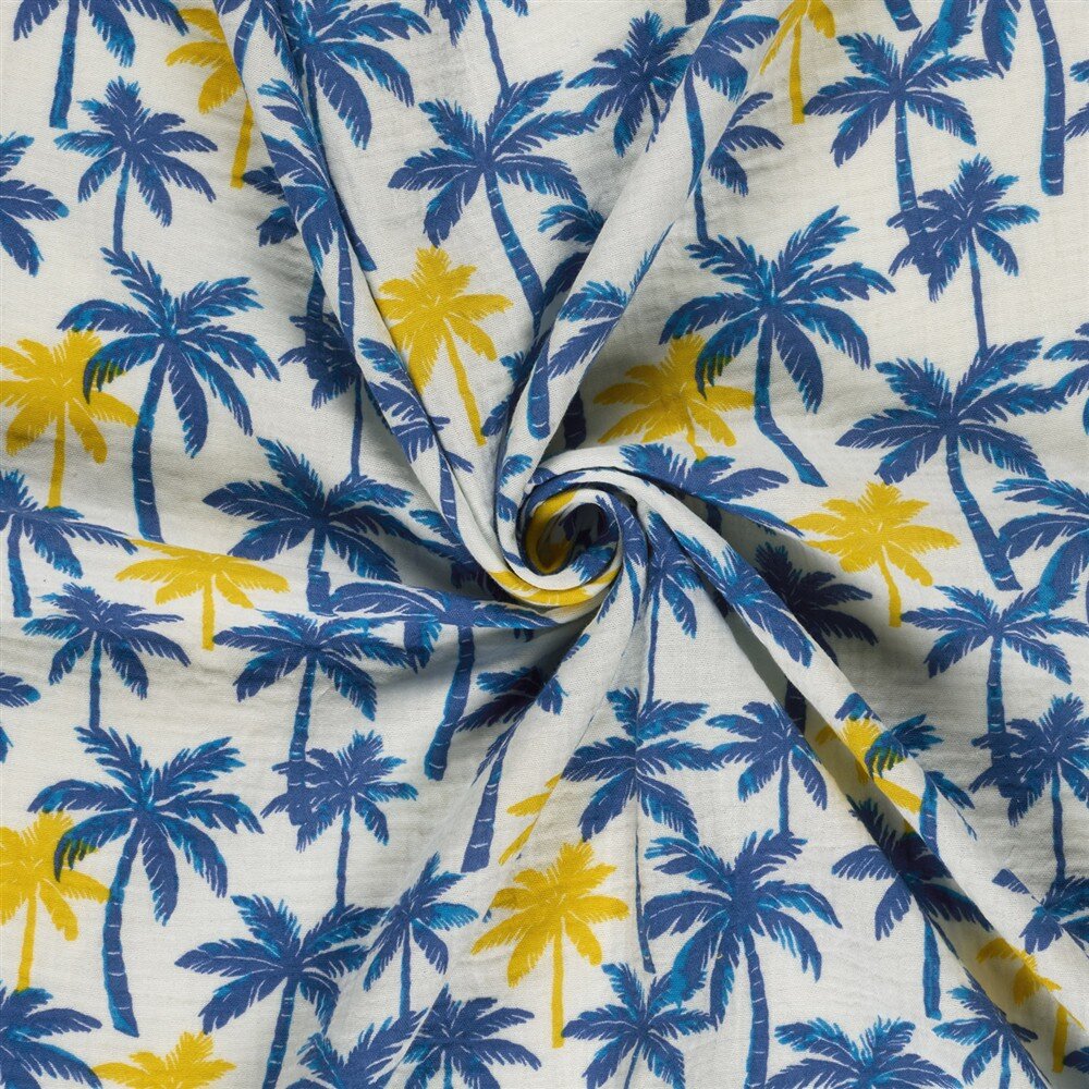 Musselin Palmen - creme/blau